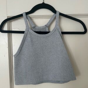 Happiness Runs Crop Tank in grey